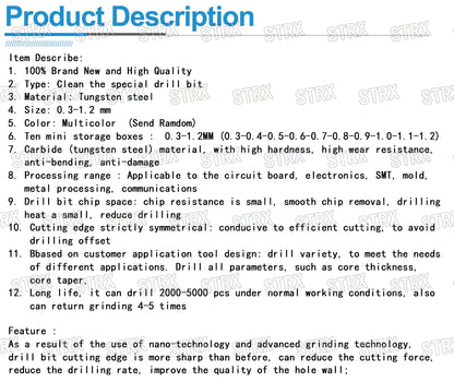 0.3mm–1.2mm Tungsten Steel PCB Mini Drill Bits for CNC and Printed Circuit Boards