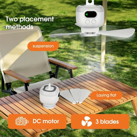 Portable Ceiling Fans 8000mAh Outdoor Camping Fan Tent Ventilator Cooler Rechargeable Electric Fan Remote Control LED Lighting
