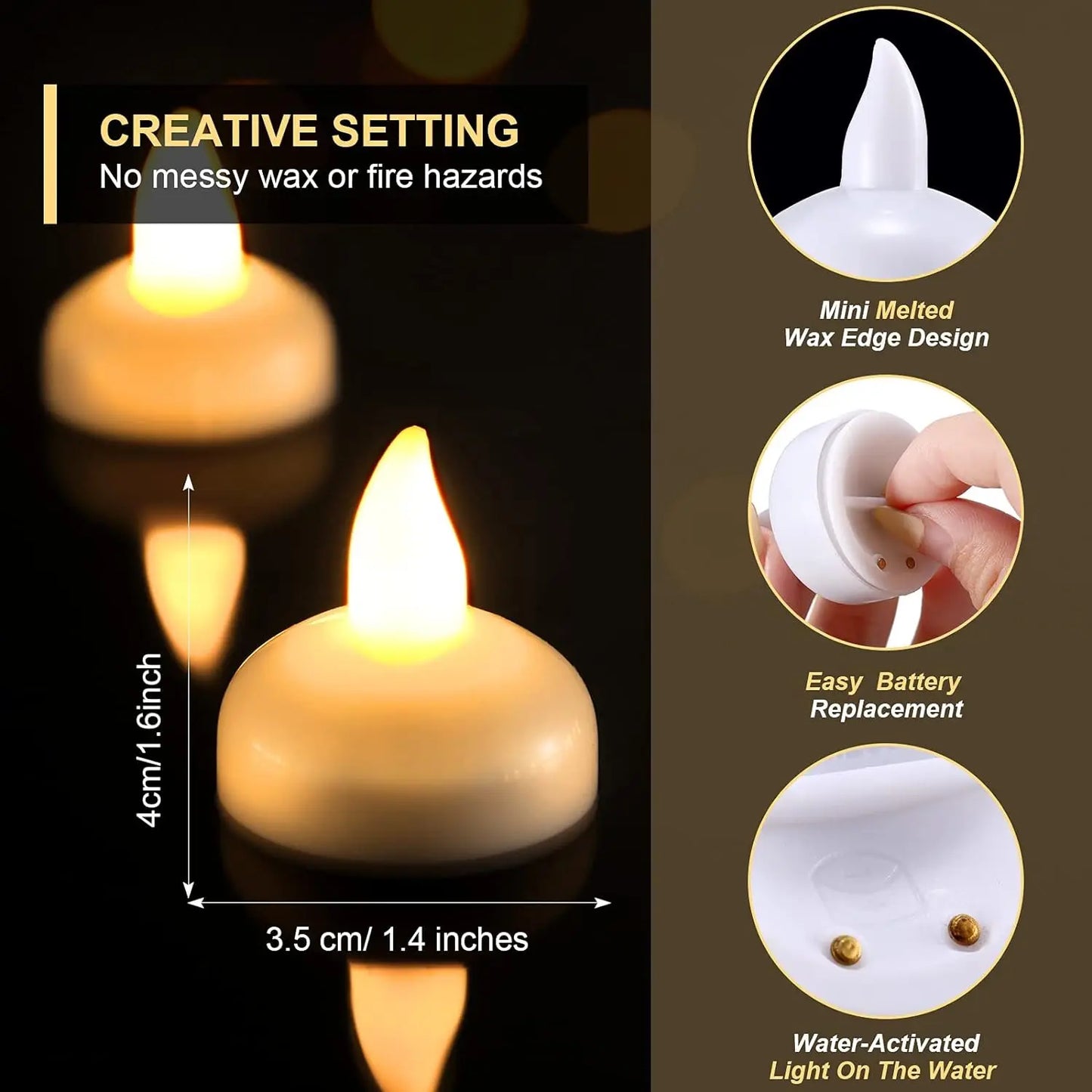 LED Flameless Floating Candle Battery Powered Flickering Electronic Candle Waterproof Floating Tealight Wedding Party Decor Lamp
