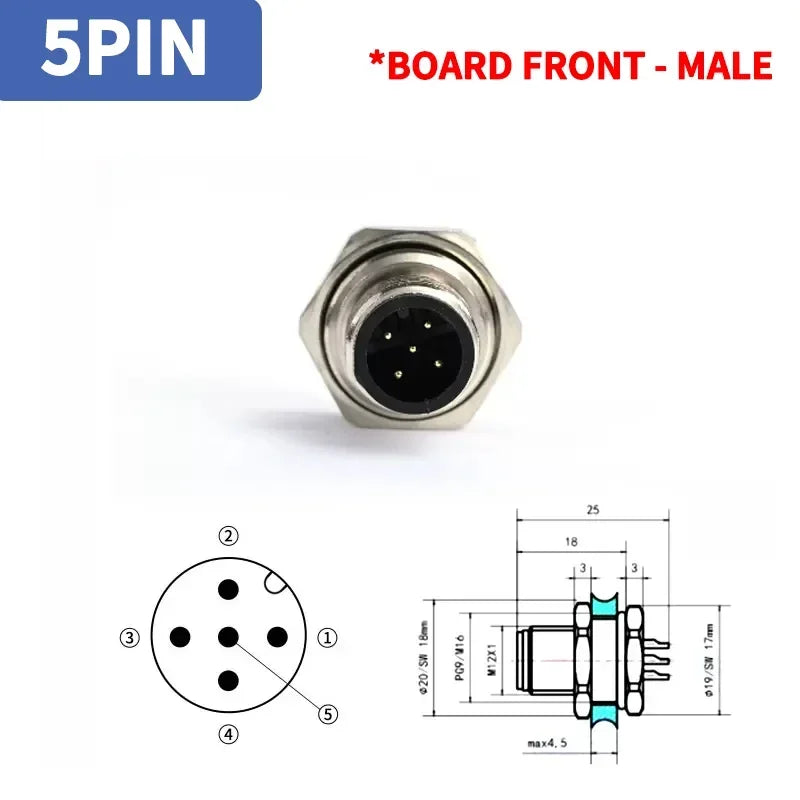 M12 4Pin 5 8Pin Sensor Connector Panel Back Mount Waterproof Flange Socket Threaded Coupling Male Female A Code Connectors
