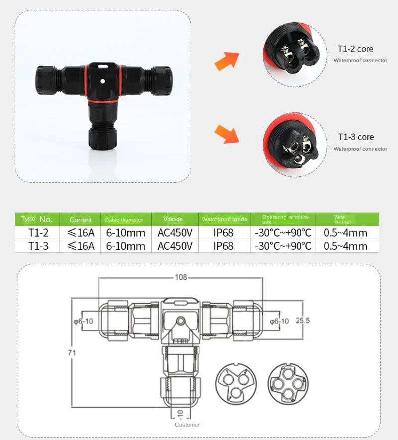 IP68 Waterproof Cable Connector I/T Type Junction Box 2-pin 3-pin 4-pin 5-pin Electrical Terminal LED Lights Wire Waterproof Box