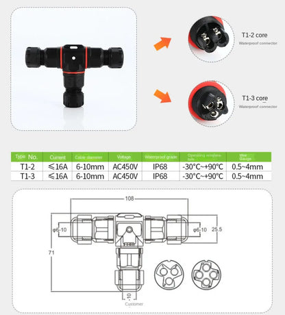 IP68 Waterproof Cable Connector I/T Type Junction Box 2-pin 3-pin 4-pin 5-pin Electrical Terminal LED Lights Wire Waterproof Box