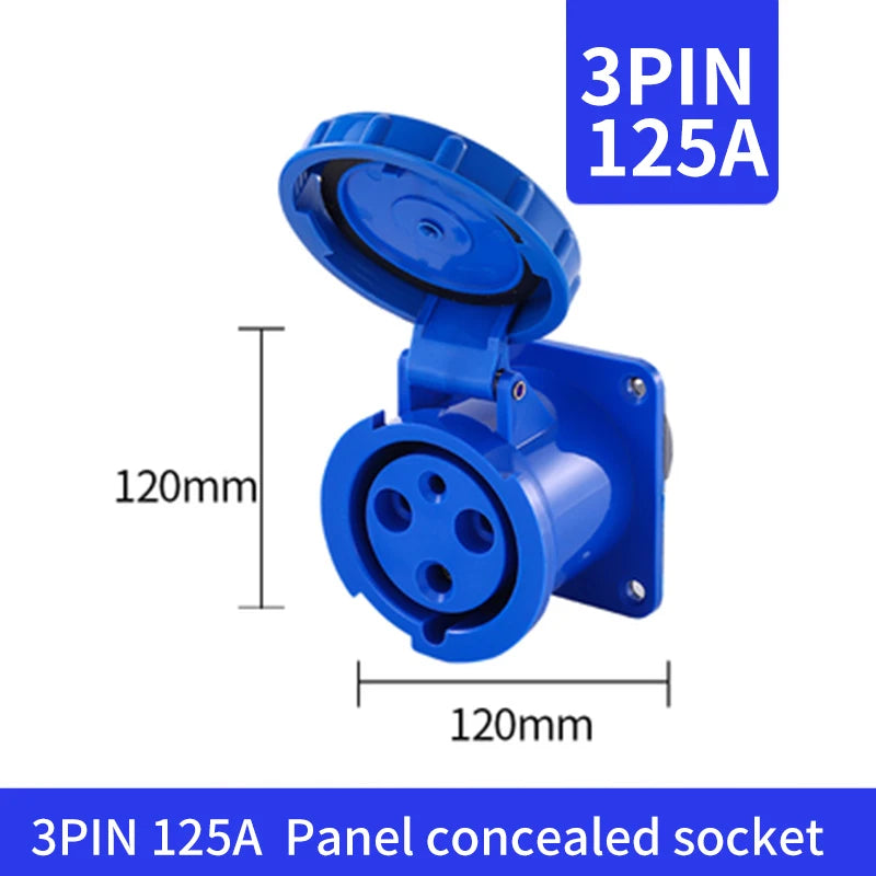 Industrial IP67 Plug 3/4/5 Pin 125A Waterproof Dustproof Socket Male and Female Wall Mounted Panel Concealed Conductor 380V 415V