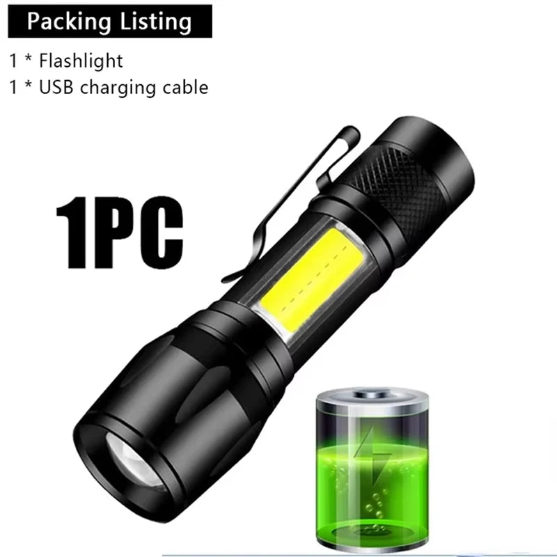 High Power LED Flashlight Type-C Rechargeable Pen Clip Torch