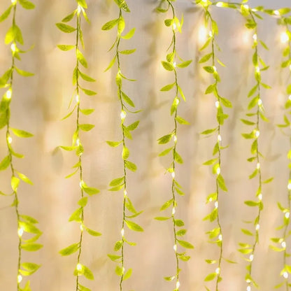 3x1M / 3x2M Green Leaf Curtain USB Fairy Lights with Remote for Window Christmas & Eid Decor