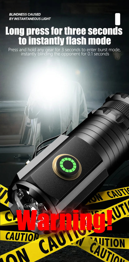 Powerful LED Flashlight GT60 High Power Tactical Zoomable Torch USB Rechargeable Outdoor Camping Lantern with Power Display