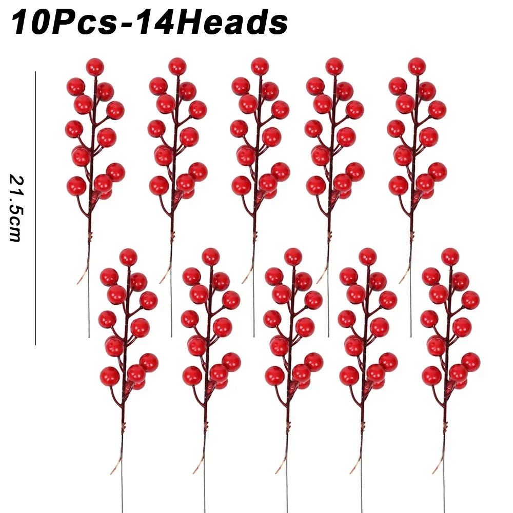 20/1Pcs Christmas Artificial Berries Fake Holly Berry Flower Stamen Bouquet DIY Christma Wreath Xmas New Year Gifts Table Decor