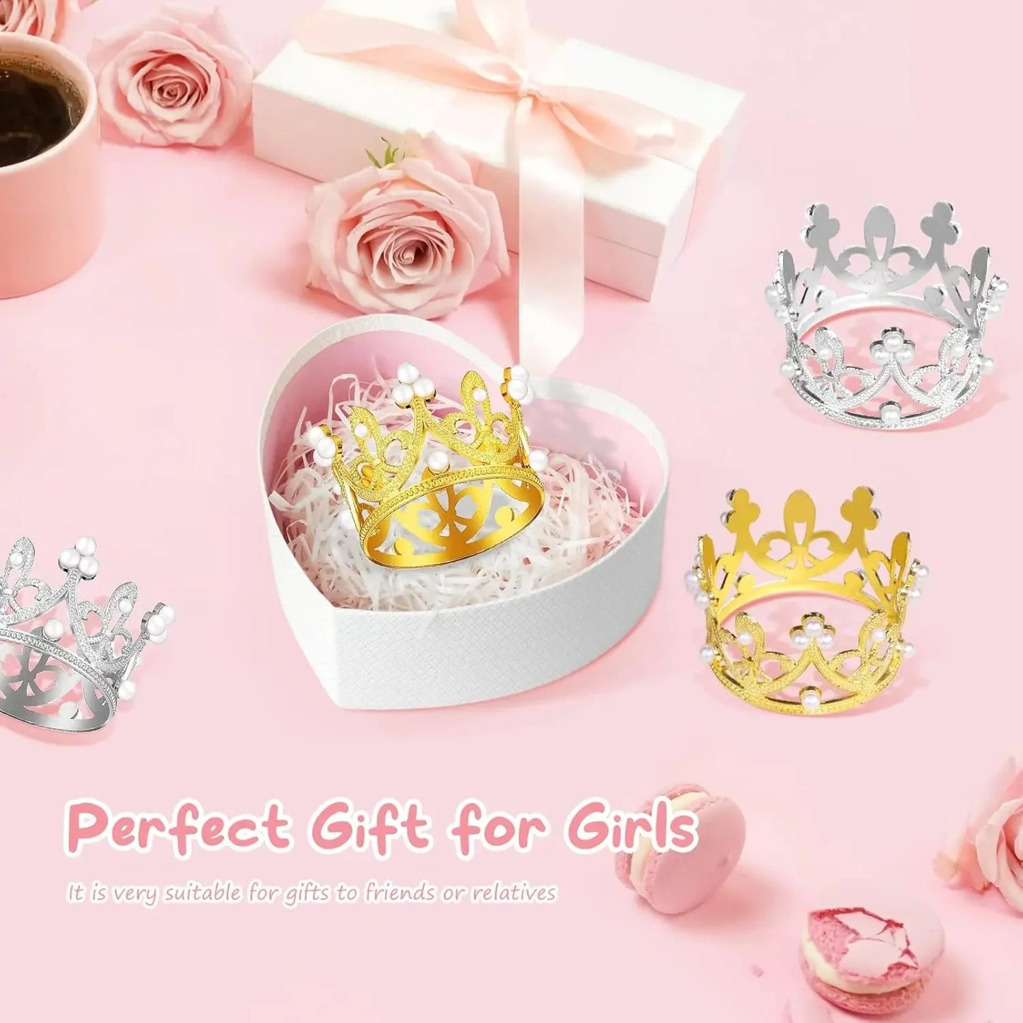 Wholesale Crown Cake Decoration Gold Silver Pearl Crown Topper Mini Princess Headwear Decoration Birthday Wedding Decor Supplies