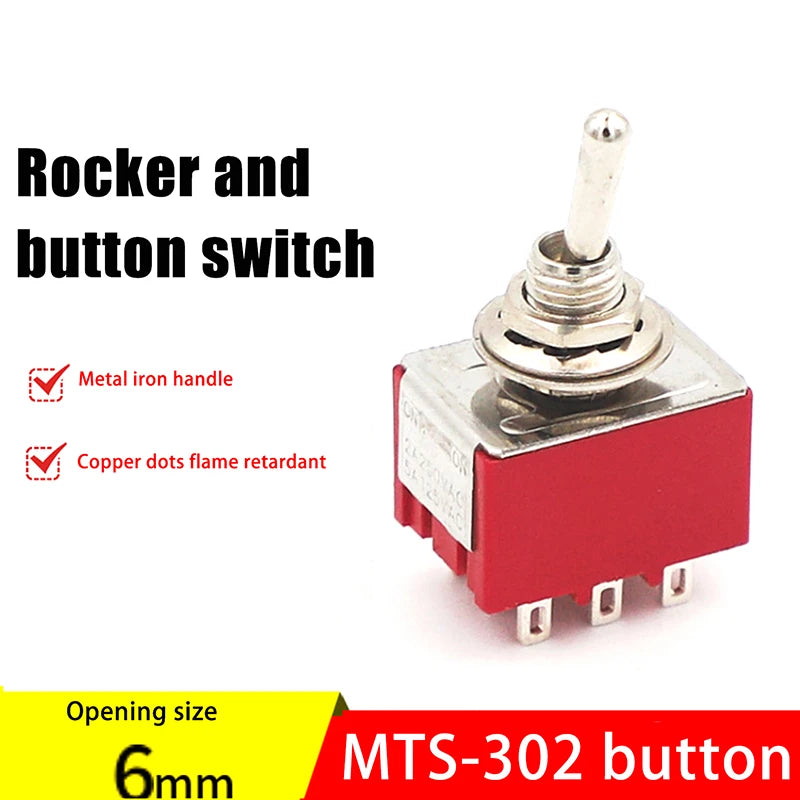 1PC 5A/125V-2A/250V AC MTS-402 Push Button Switch 9Pin Toggle Switches Red 2/3 Position ON-ON DPDT Mini Toggle Switches