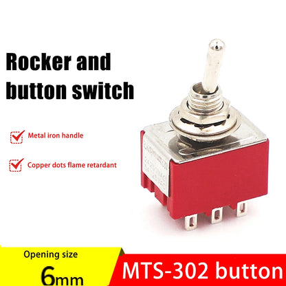 1PC 5A/125V-2A/250V AC MTS-402 Push Button Switch 9Pin Toggle Switches Red 2/3 Position ON-ON DPDT Mini Toggle Switches