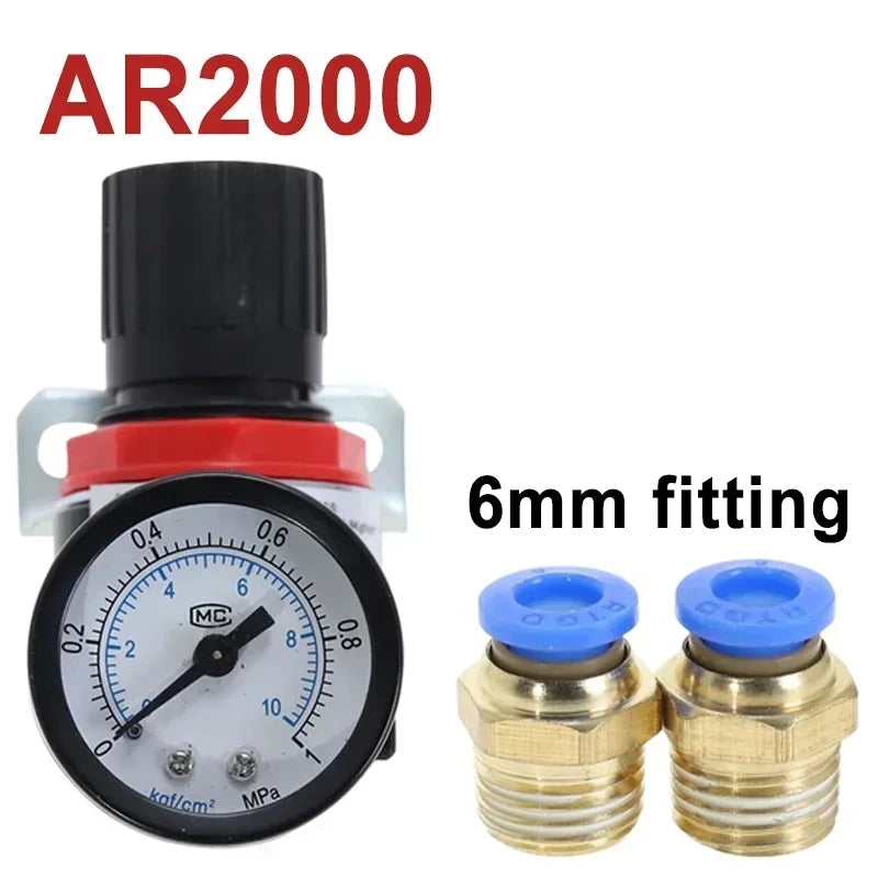 AR2000 Pneumatic Air Compressor Pressure Regulator Reduction Valve 1/4'' Thread BSP with 2MM 4MM 6MM 8MM 10MM Fittings