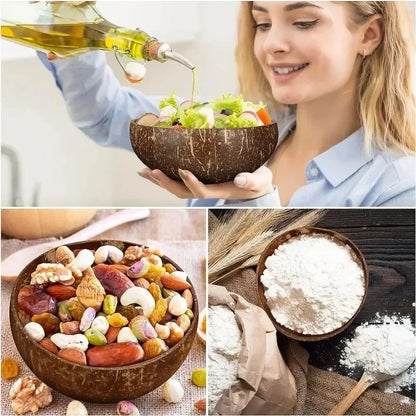 6/1PCS Natural Coconut Bowl Set Wooden Salad Ramen Bowl Coconut Wood Spoon Set Coco Smoothie Kitchen Tableware Coconut Bowl