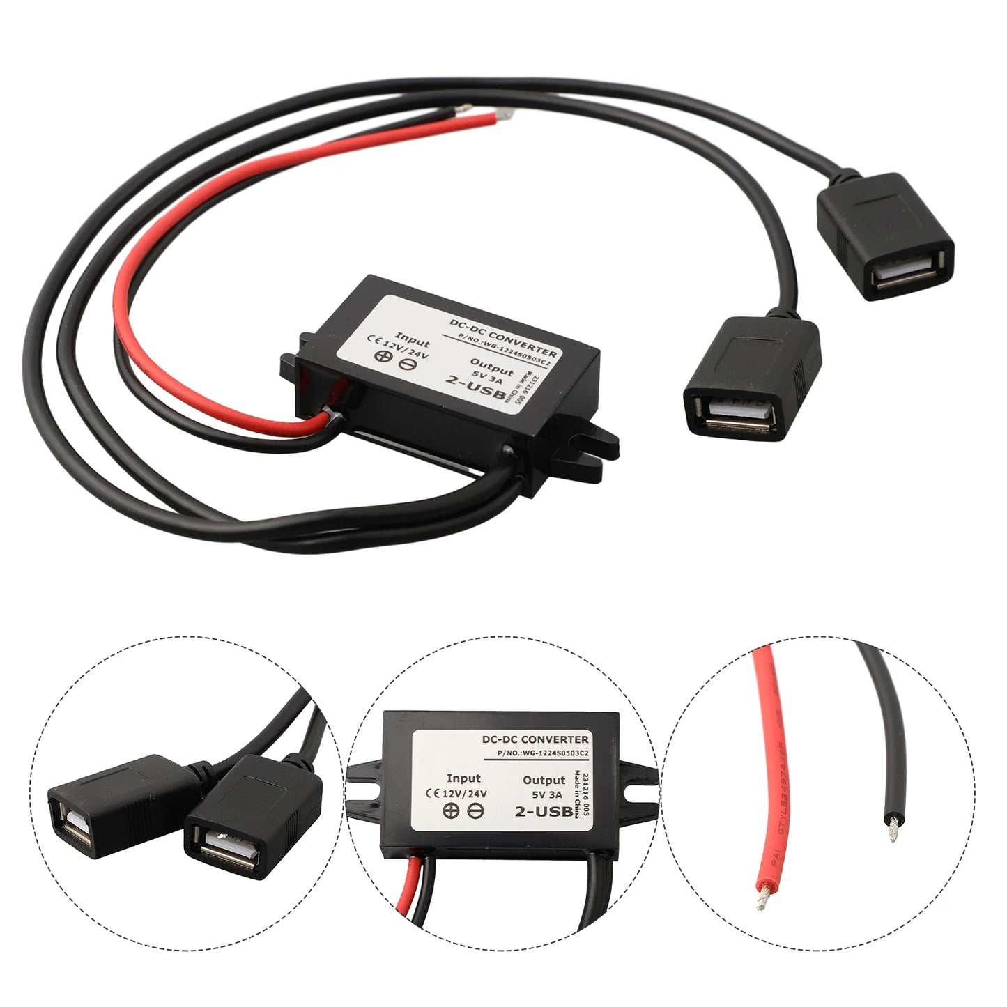Converter 2 USB 3A 5V DC 3A Converter WG-1224S0503C2 63*27*14mm Car Charger Adapter Power Converter USB Converter
