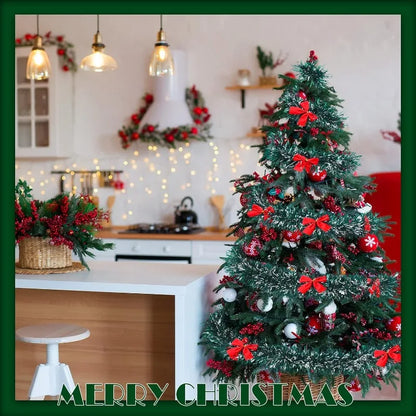 10/2M Christmas Bow Ribbon Garland Embellished Green Tinsel Xmas Tree Hanging Ornament Holiday Party Home Wedding Decoration