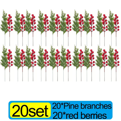 30/1PCS Christmas Decoration Artificial Pine Branches with Holly Berries, Red Berry Branches for Christmas Tree, Wreath, Gift Decoration
