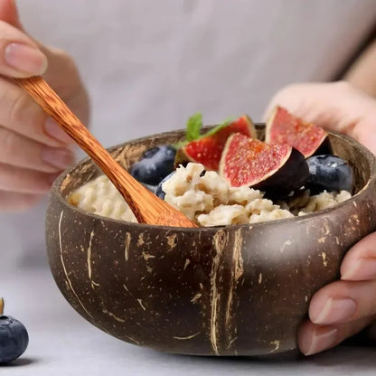 6/1PCS Natural Coconut Bowl Set Wooden Salad Ramen Bowl Coconut Wood Spoon Set Coco Smoothie Kitchen Tableware Coconut Bowl