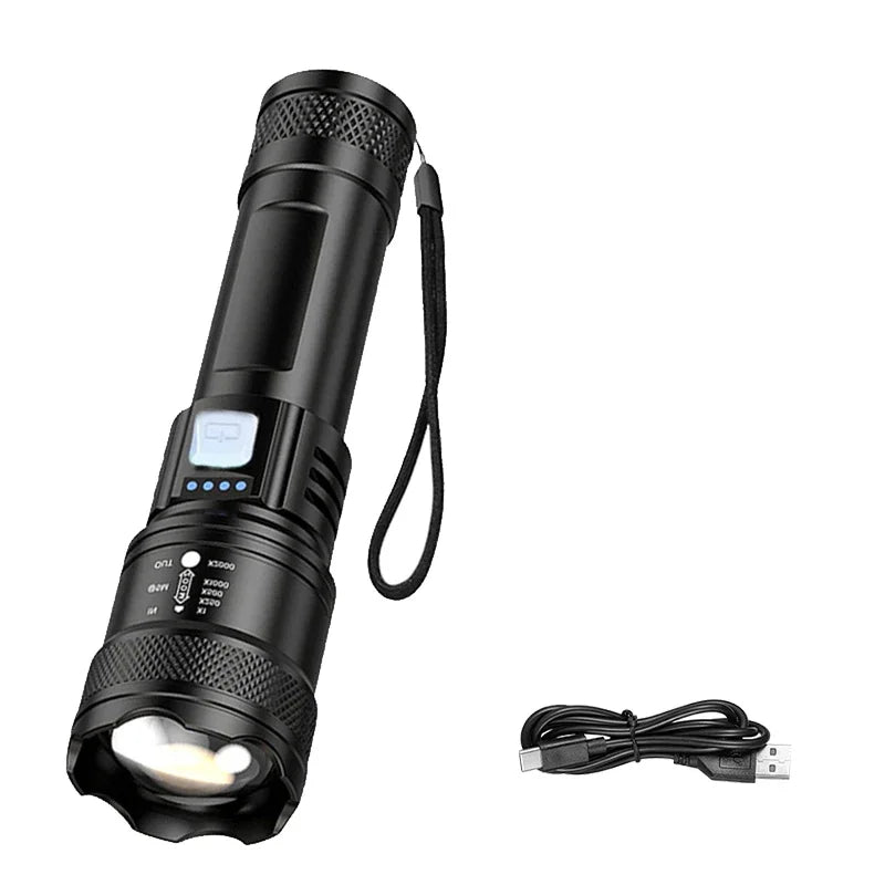 Strong Light LED Flashlight Portable Rechargeable Torch Telescopic Zoom Light Safety Light for Outdoor Camping Fishing Working