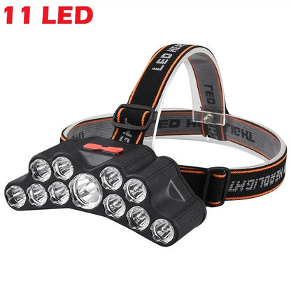 5/11 LED Headlamp Strong Light Head Torch USB Rechargeable Headlight Built-in 18650 Battery Outdoor Fishing Camping Lantern