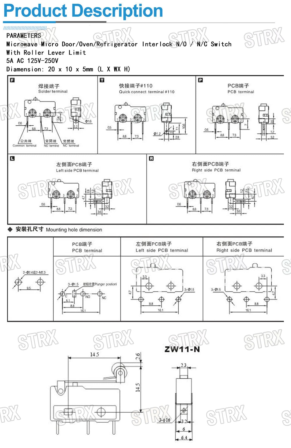 2pcs Micro Roller Lever Limit Switch KW12-3 KW11-N Normally Open/Close