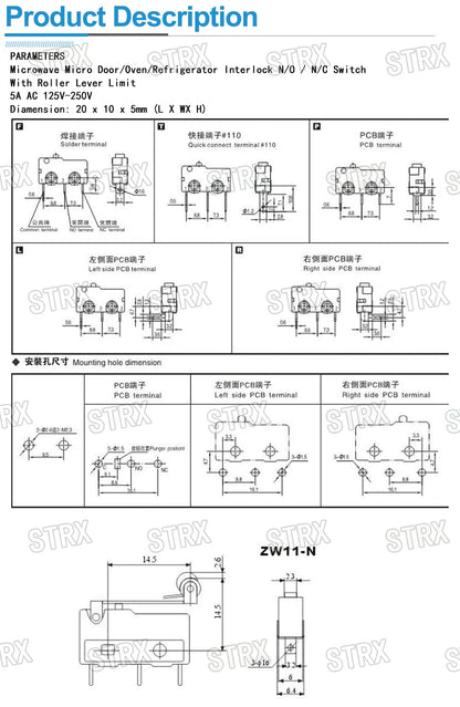 2pcs Micro Roller Lever Limit Switch KW12-3 KW11-N Normally Open/Close