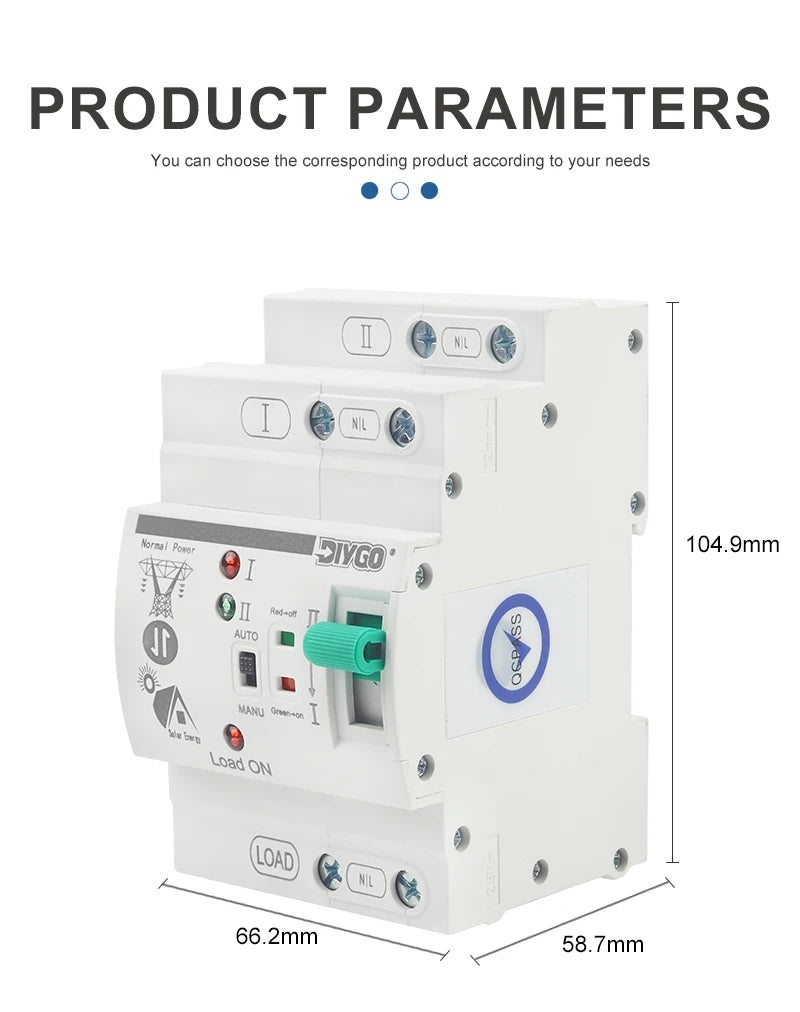 Small DIN Rail 80A 2P/4P ATS Automatic Transfer Switch, 110V/220V Dual Power PV/Solar Uninterrupted Electrical Selector Switch