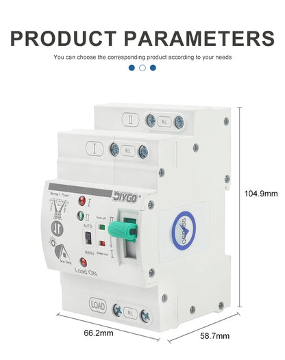 Small DIN Rail 80A 2P/4P ATS Automatic Transfer Switch, 110V/220V Dual Power PV/Solar Uninterrupted Electrical Selector Switch