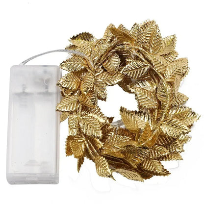 Silver Golden Tiny Leaves LED Fairy Lights String 5M 10M Christmas Wedding Party Holiday Garland Wreath Decor