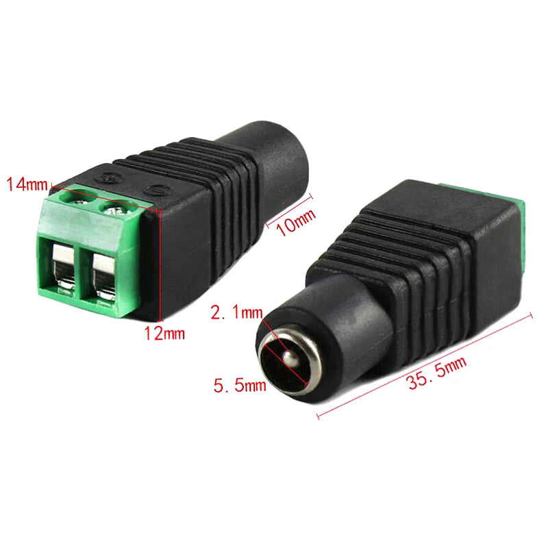 DC Power Jack Plug Adapter 12V 5A 2.1×5.5mm Male & Female Connector for CCTV and LED Strip