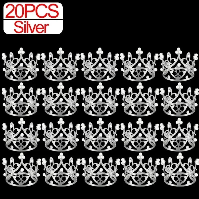 Wholesale Crown Cake Decoration Gold Silver Pearl Crown Topper Mini Princess Headwear Decoration Birthday Wedding Decor Supplies