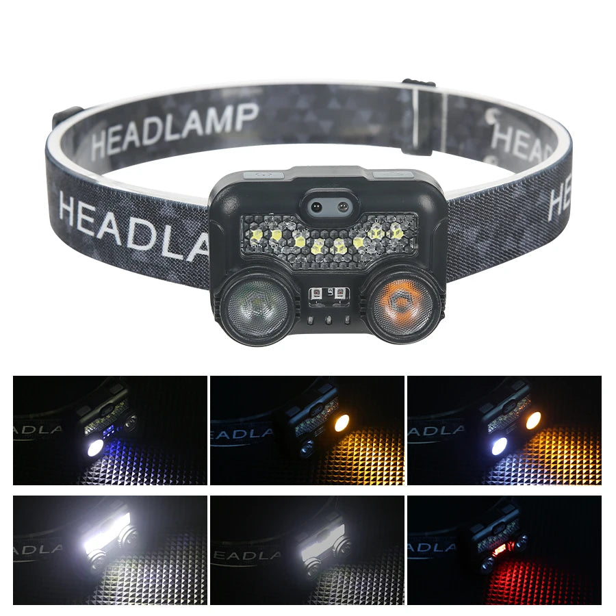 Portable Sensor HeadLamp USB Rechargeable Induction Headlight Front Light Torch for Camping Fishing Hiking Emergency Lantern
