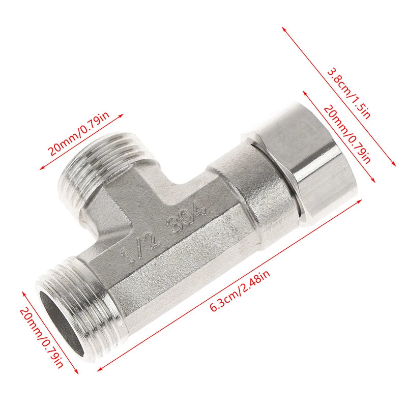 G1/2" T-Valve Toilet Dispenser Diverter Valve Three-Way Water Pipe Splitter for Bath Bidet Sprayer Shower Fitting