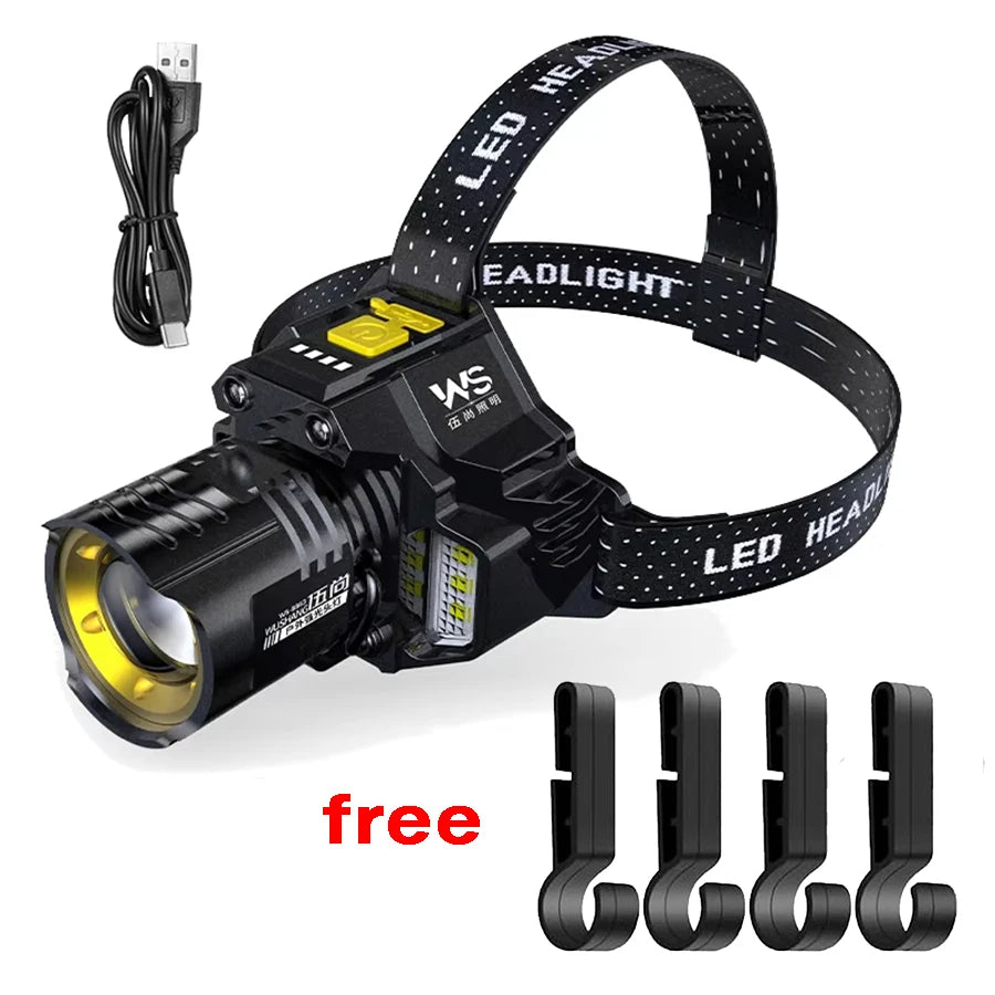 Powerful Motion Sensor LED Headlamp Rechargeable COB Head Flashlights Outdoor Camping Headlight Telescopic Zoomable Head Lamp