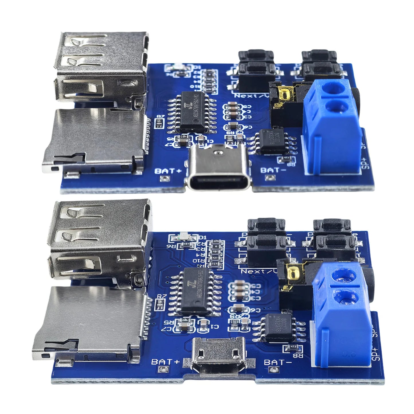 TF Card and USB MP3 Decoder Player Module with Amplifier, 3.7-5.5V Power, Micro USB/Type-C Input