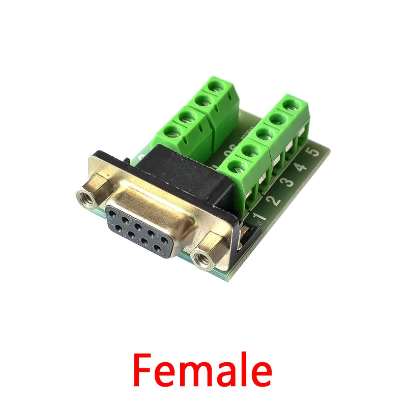 D-Sub 9-Pin DB9 RS232 Serial to Terminal Adapter Connector Breakout Board, Female and Male