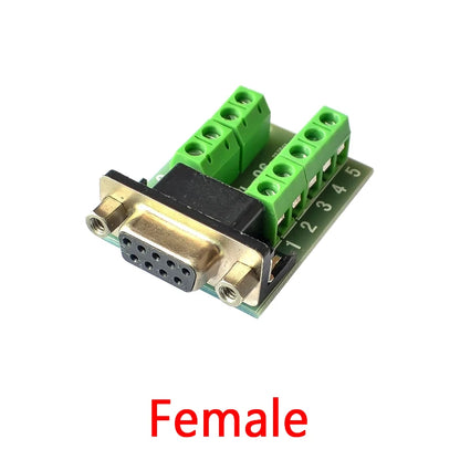 D-Sub 9-Pin DB9 RS232 Serial to Terminal Adapter Connector Breakout Board, Female and Male