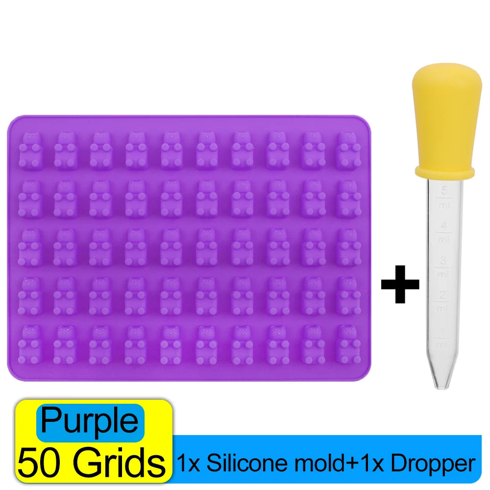 100/50x Candy Silicone Chocolate Mold Baking Supplies DIY Fudge Chocolate Candy Making Molds Gummy Bear Mold With Dropper Pastry