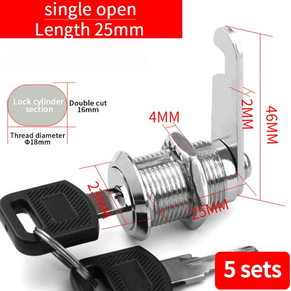 Cabinet Cam Lock Set Two-Sided Keyed Alike 16MM-30MM Cylinder Cam Locks for Mailbox File Drawer Compartment
