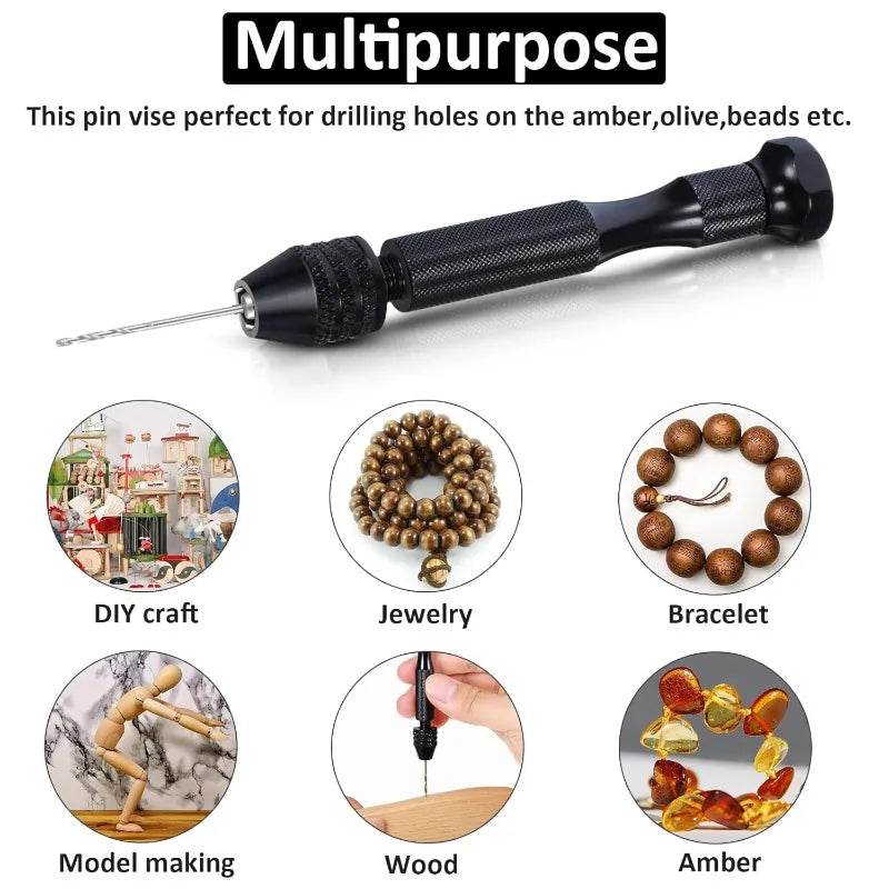 Mini Hand Drill with 0.8-3.0mm Drill Bits Set Rotary Tools for Jewellery Models Hobby DIY Wood Craft Handmade Tool Accessories
