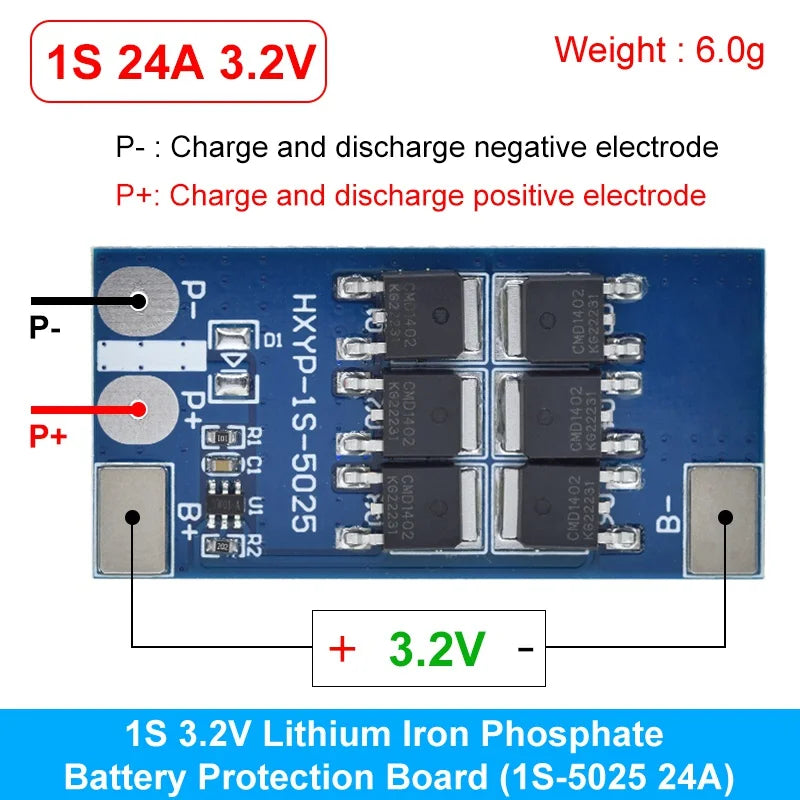 3PCS 1S LiFePO4 / Lithium Battery Protection Board BMS 12A–24A with Short Circuit and Overcharge Protection