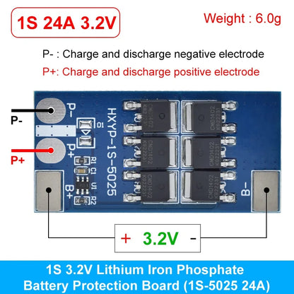 3PCS 1S LiFePO4 / Lithium Battery Protection Board BMS 12A–24A with Short Circuit and Overcharge Protection