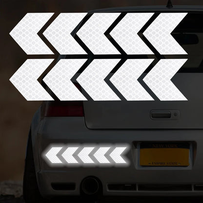 Car Reflective Arrow Sign Tape Stickers – Hazard Warning Safety Decals for Car Bumper & Trunk (10pcs/Set)