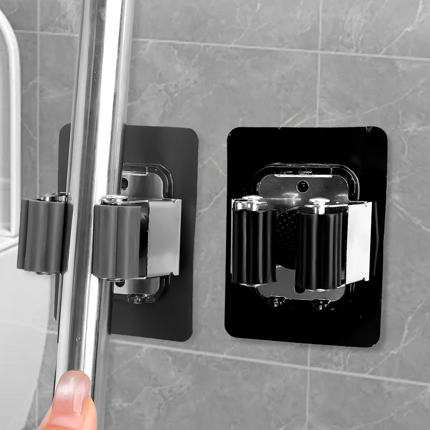 Wall Mounted Mop Holder Multi-Purpose Hook Rack Organizer