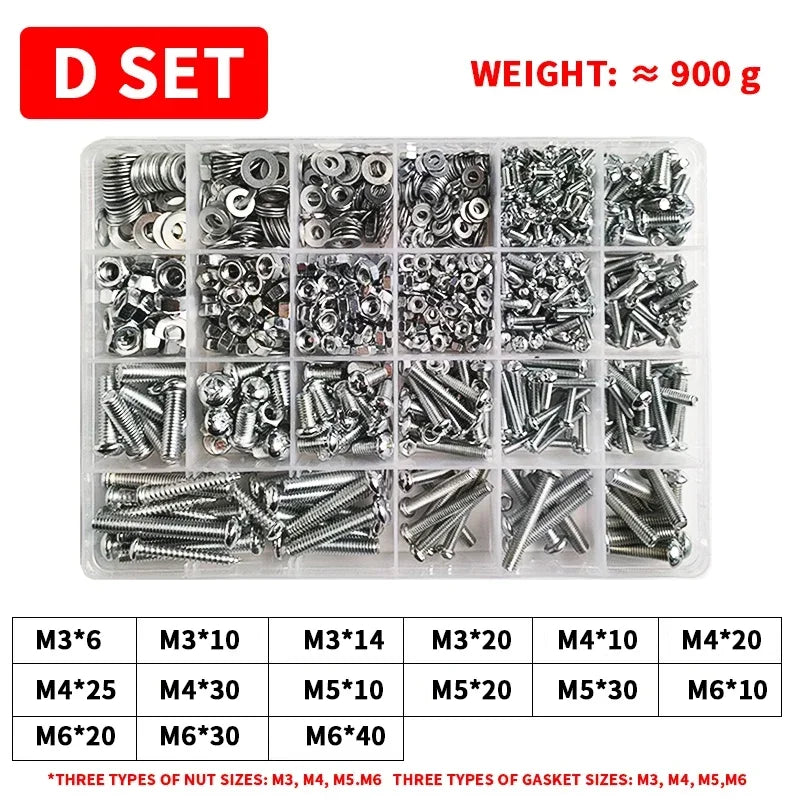 M3-M6 Phillips Pan Head Self-Tapping Screw Assortment Kit with Nuts and Washers Stainless Steel Fastener Set for DIY Machinery