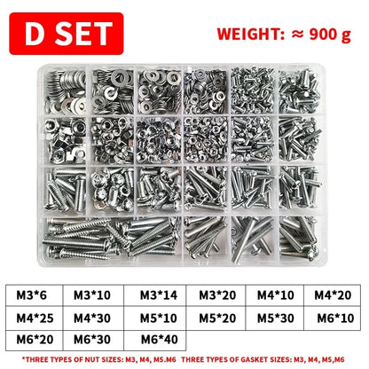 M3-M6 Phillips Pan Head Self-Tapping Screw Assortment Kit with Nuts and Washers Stainless Steel Fastener Set for DIY Machinery