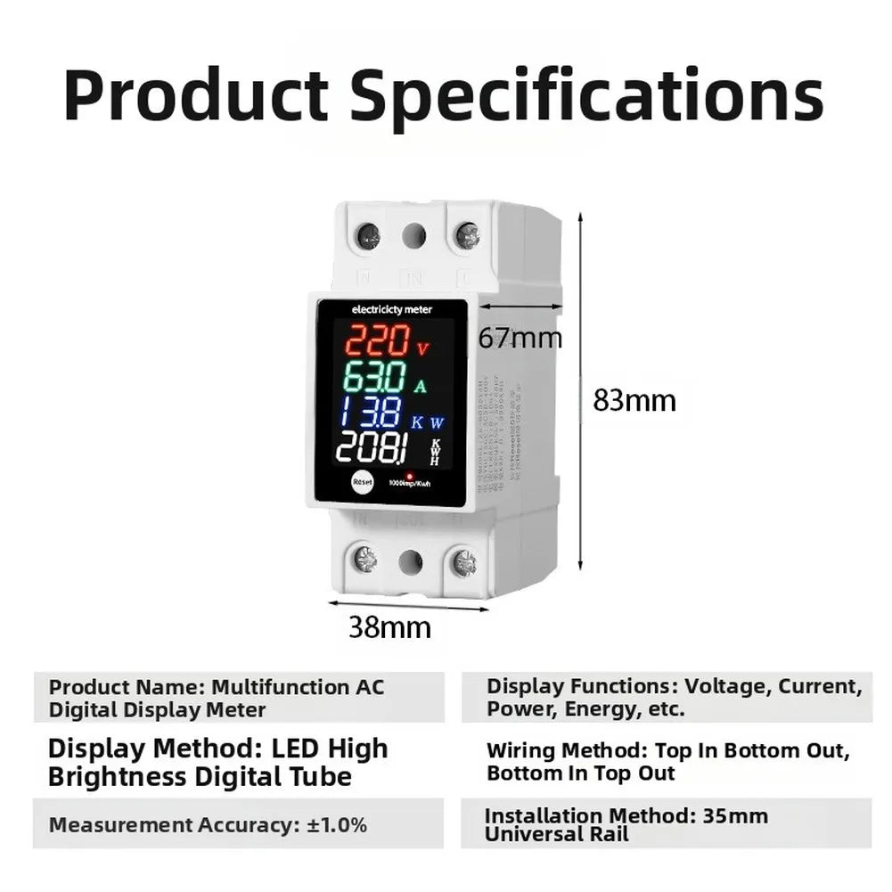 Multi Functional Digital Display Voltage Current Power Factor Electric ...
