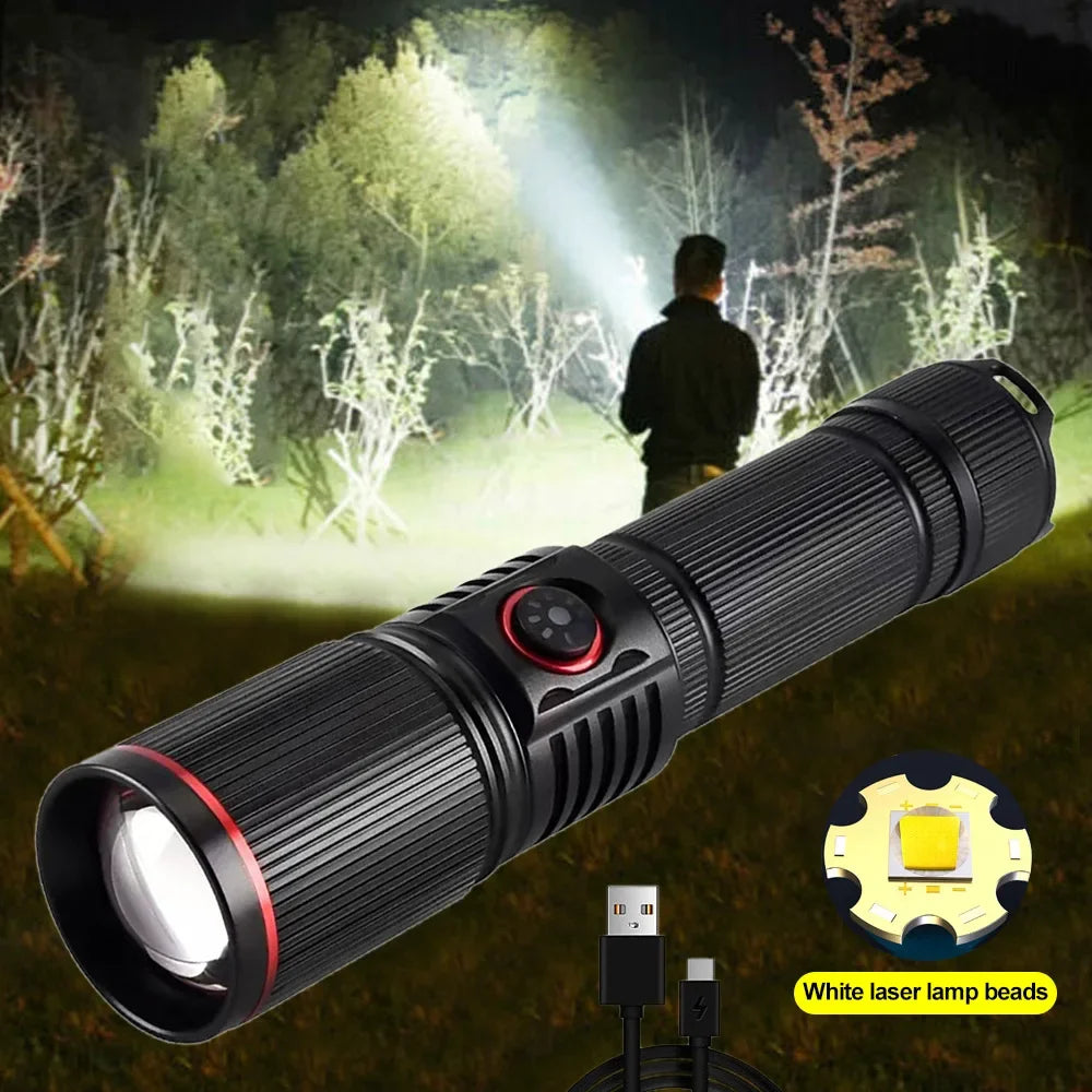 LED High Power Strong Light Long-range Tactical Flashlight Type-C Charging Waterproof Outdoor Emergency Lighting Spotlight
