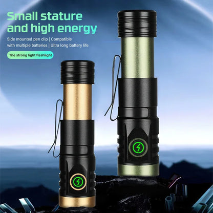 Rechargeable LED Flashlight Powerful Torch with Side Light Power Bank Zoom Emergency Lamp Outdoor Strong Light Camping Lantern