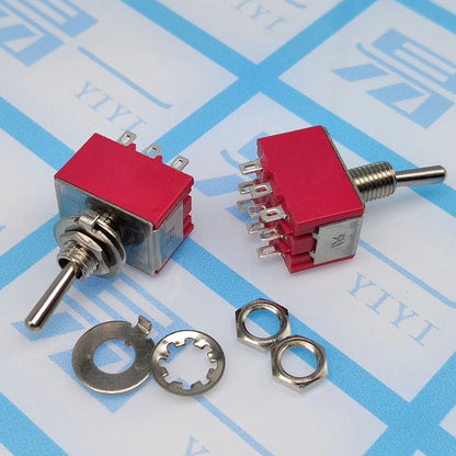 1PC 5A/125V-2A/250V AC MTS-402 Push Button Switch 9Pin Toggle Switches Red 2/3 Position ON-ON DPDT Mini Toggle Switches
