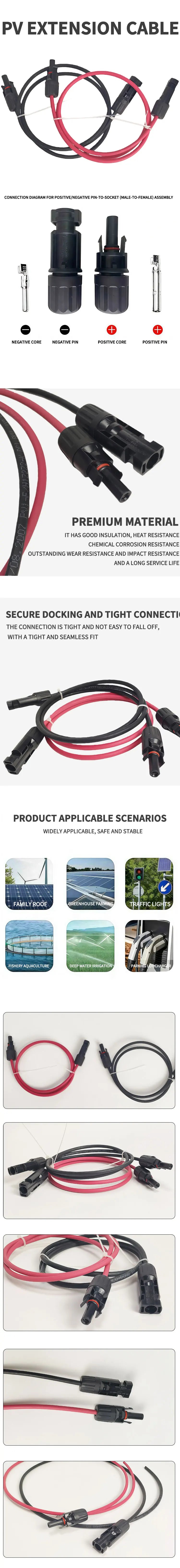 PV1-F Solar Extension Cable 2.5mm² 1/2/3/5/10M Waterproof DC Connector Male Female Pair IP67 for Photovoltaic System