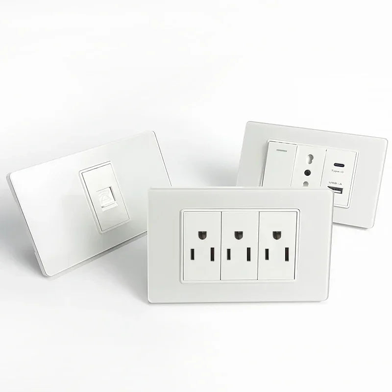 118x75mm Tempered Glass US Thai Socket Dual USB-C Ports 2 AC Outlets 110V Scratch-Resistant Panel